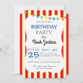 カーニバルサーカスストライプポコーンパーティの招待状 招待状 (正面)