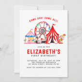 カーニバルサーカステントピエロショーパーティーキッド誕生日 招待状 (正面)