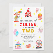 カーニバルサーカステントピエロポップコーンキッド誕生日 招待状 (正面)