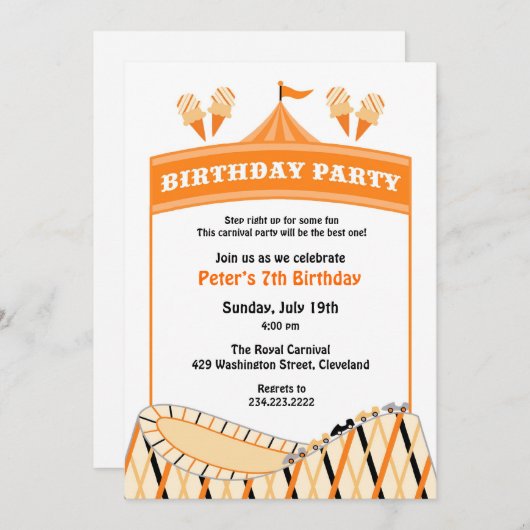カーニバルサーカスバースデーパーティーフラット招待状 招待状 (正面/裏面)