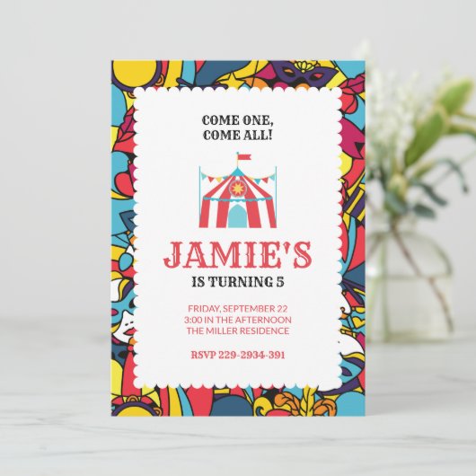 カーニバルサーカスパリー誕生日招待状 招待状 (スタンド正面)