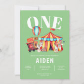 カーニバルサーカスビッグトップグリーン1st誕生日 招待状 (正面)