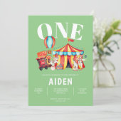カーニバルサーカスビッグトップグリーン1st誕生日 招待状 (スタンド正面)