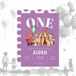 カーニバルサーカスビッグトップパープル1st誕生日 招待状