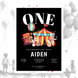 カーニバルサーカスビッグトップブラック1st誕生日 招待状