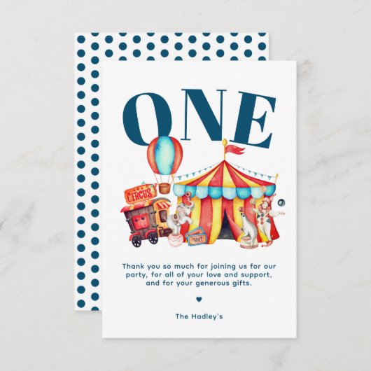 カーニバルサーカスビッグトップブルーありがとう カード (正面/裏面)