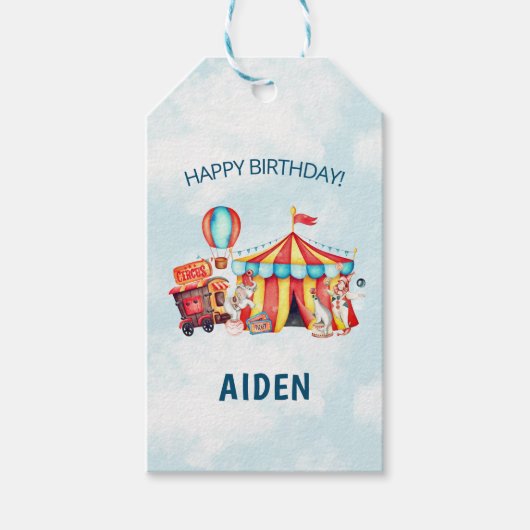 カーニバルサーカスビッグトップブルー誕生日 ギフトタグ (正面)