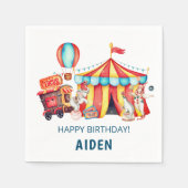 カーニバルサーカスビッグトップブルー誕生日 スタンダードカクテルナプキン (正面)