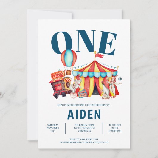 カーニバルサーカスビッグトップ1の誕生日 招待状 (正面)