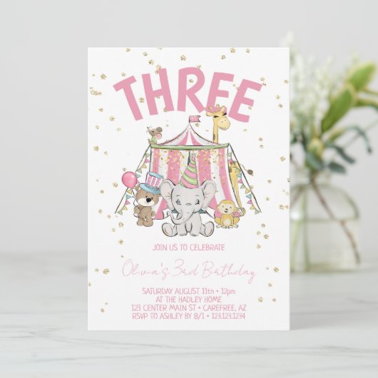 カーニバルサーカスピンク3歳の誕生日 招待状 (スタンド正面)