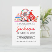 カーニバルサーカスフェアパーティーキッド誕生日招待状 招待状 (スタンド正面)
