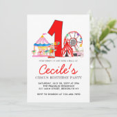 カーニバルサーカスフェアパーティーキッド1st誕生日 招待状 (スタンド正面)