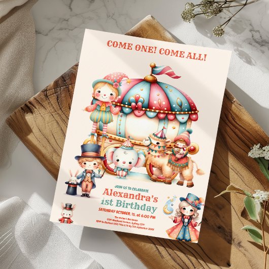 カーニバルサーカスフェスティバルキッドの最初の誕生日 招待状