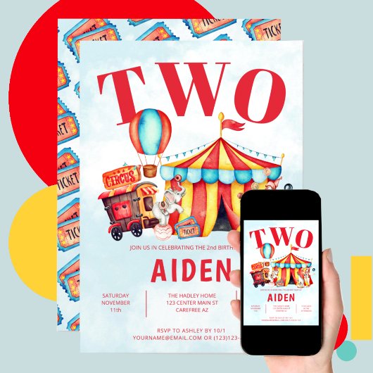 カーニバルサーカスフェスティバルキッドの2歳の誕生日 招待状