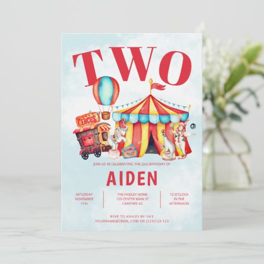 カーニバルサーカスフェスティバルキッドの2歳の誕生日 招待状 (スタンド正面)