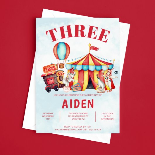 カーニバルサーカスフェスティバルキッドの3歳の誕生日 招待状