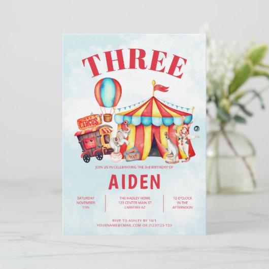 カーニバルサーカスフェスティバルキッドの3歳の誕生日 招待状 (スタンド正面)
