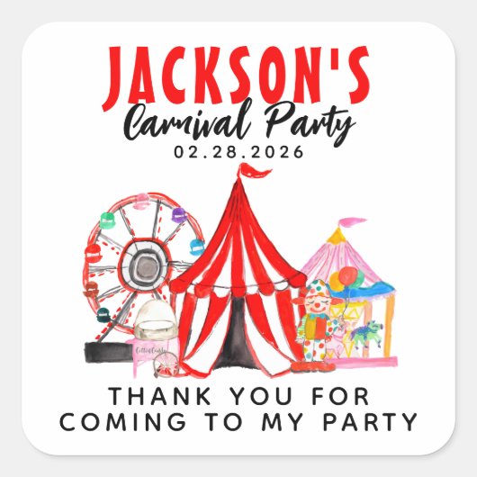 カーニバルサーカスフェスティバルショーありがとう誕生日 スクエアシール (正面)