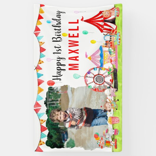 カーニバルサーカスフェスティバルショーキッズフォト誕生日 横断幕 (縦)