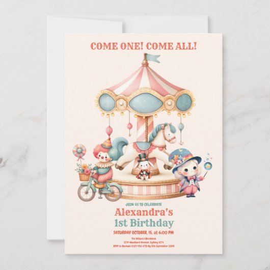 カーニバルサーカスフェスティバルショー1st誕生日 招待状 (正面)