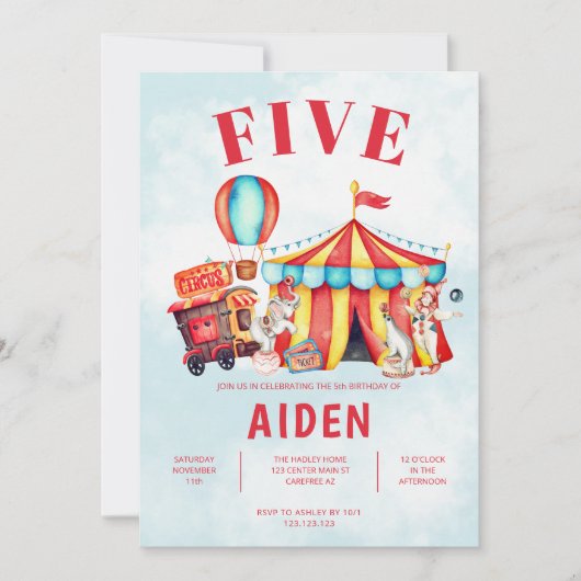 カーニバルサーカスフェスティバル第5誕生日 招待状 (正面)
