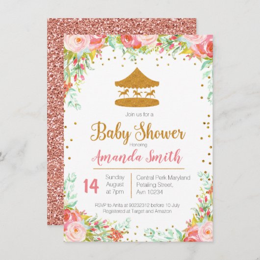 カーニバルサーカスベビーシャワーの招待 招待状 (正面/裏面)