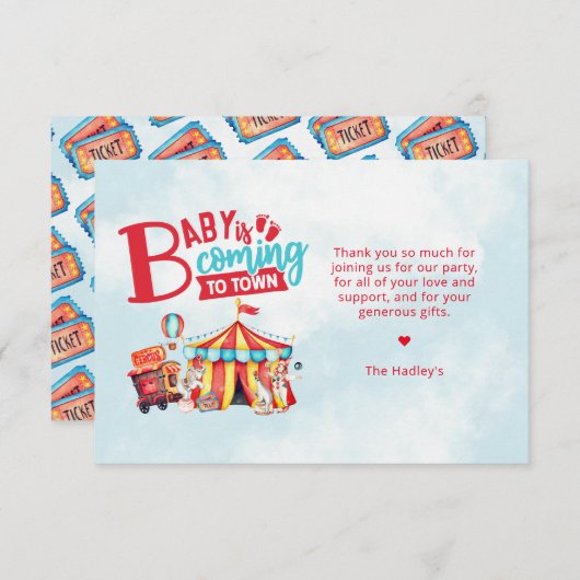 カーニバルサーカスベビーシャワーサンキューカード サンキューカード (正面/裏面)