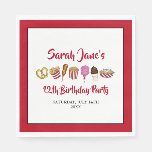 カーニバルサーカス州フェアフーズ誕生日パーティー スタンダードランチョンナプキン (正面)