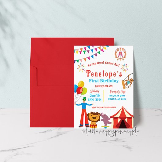 カーニバルサーカス誕生日パーティー招待状 招待状