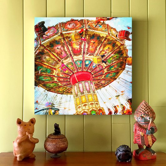 カーニバルスイングライド写真ヴィンテージレトロブルースカイ キャンバスプリント