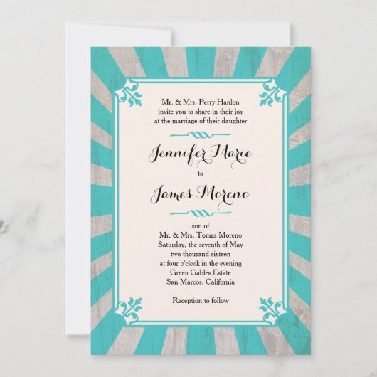 カーニバルスチームパンクターコイズ結婚式招待状 招待状 (正面)