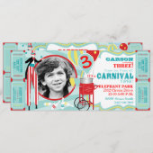 カーニバルスティルトウォーカー&コットンキャンディ誕生日 招待状 (正面/裏面)