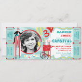 カーニバルスティルトウォーカー&コットンキャンディ誕生日 招待状 (正面)