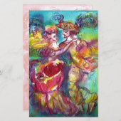 カーニバルダンス，ソフトアンティークピンク白い文房具 便箋 (正面/裏面)