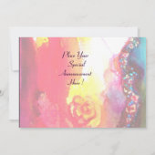 カーニバルダンス、青鮮やか色の黄色のピンクのバラ 案内状 (裏面)