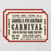 カーニバルチケット1つの誕生日パーティー、任意の年齢を認める 招待状 (正面/裏面)
