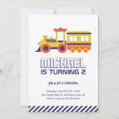 カーニバルトレインパープルイエローキッズボーイズ誕生日 招待状 (正面)