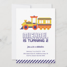 カーニバルトレインパープルイエローキッズボーイズ誕生日 招待状