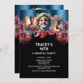 カーニバルナイトサーカス花火のマスカレード青 招待状 (正面/裏面)