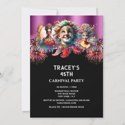 カーニバルナイトサーカス花火の仮装パープル 招待状 (正面)