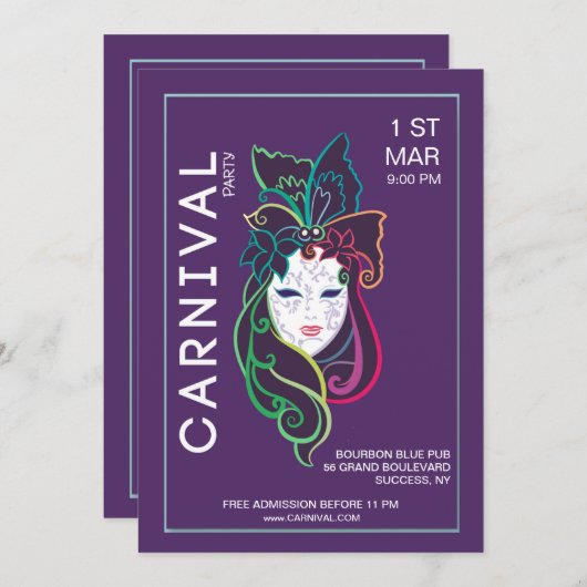 カーニバルパーティの招待状 招待状 (正面/裏面)