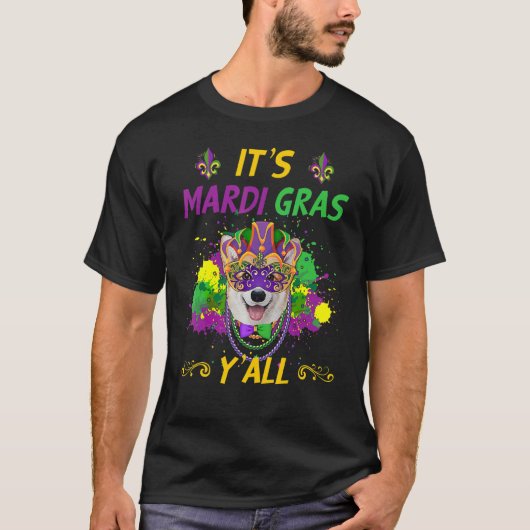 カーニバルパーティーアイデア コーギー犬 マルディグラ Tシャツ (正面)
