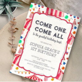 カーニバルパーティーピンクサーカスガール1st誕生日 招待状