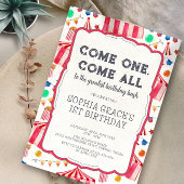 カーニバルパーティーピンクサーカスガール1st誕生日 招待状