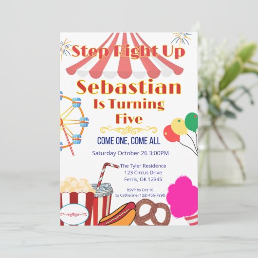 カーニバルパーティー招待状 テント上部とスナック付き 招待状 (スタンド正面)