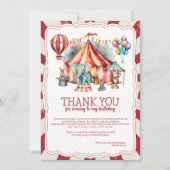 カーニバルパーティー サーカスショー & 動物の誕生日 サンキューカード (正面)