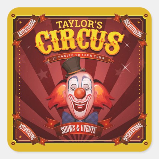 カーニバルピエロADD NAMEビッグトップファミリーサーカスのショー スクエアシール (正面)