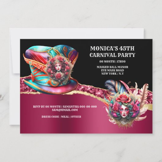 カーニバルファンタジーレディースバラ羽ブルゴーニュ 招待状 (正面)