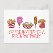 カーニバルフェアフーズ誕生日パーティーへの招待 インビテーションポストカード (正面)