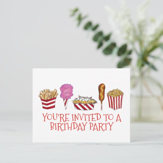 カーニバルフェアフーズ誕生日パーティーへの招待 インビテーションポストカード (スタンド正面)